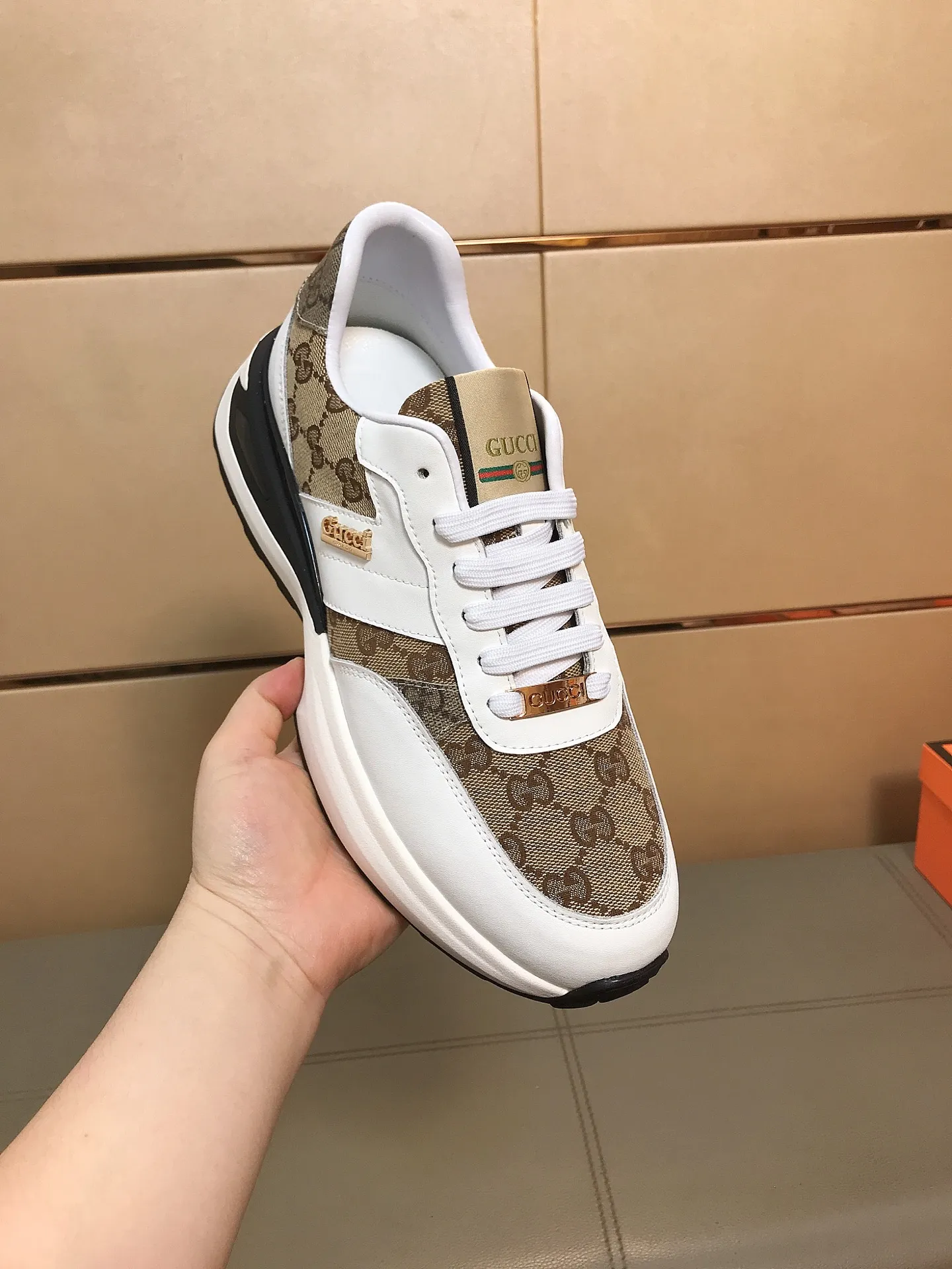 Ex-factory price 442 👟👟🆕🆕 (GUCCI) latest casual and fashionable men's shoes, hot style 💥 simple and elegant style, exclusive for trendy men, the upper is made of cowhide + brand printed fabric, sheepskin lining + foot pads, soft and comfortable outsole! 38-44.